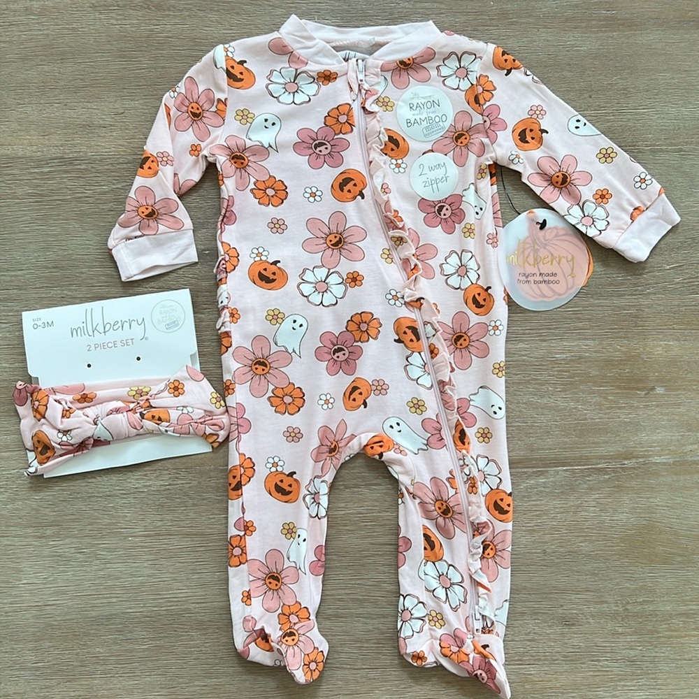 Milkberry Baby Girl Bamboo Halloween Groovy Footie Sleeper 0-3 3-6 6-9 months
